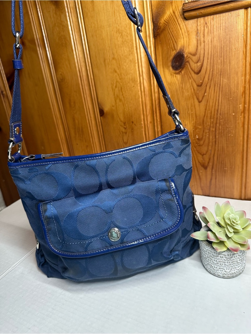 Coach Navy Signature Nylon Crossbody Bag - Picture 4 of 16